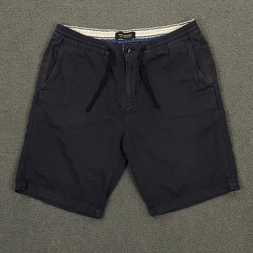 Scotch & Soda Chino Shorts Men 32 Navy Blue Cotton Linen Drawstring Preppy
